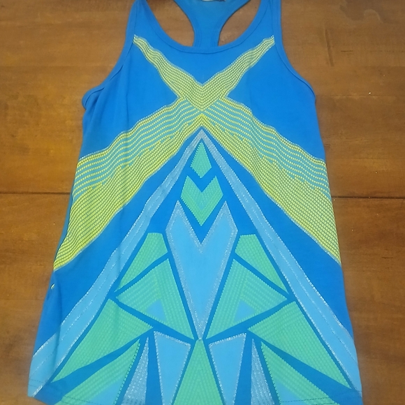 OP Blue and Green Geometric Tank Top - Picture 1 of 5